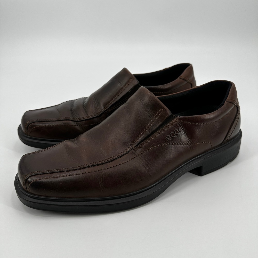 ECCO Mens Brown Leather Slip On Loafers Bicycle Toe Dress Shoes Comfort 42/11